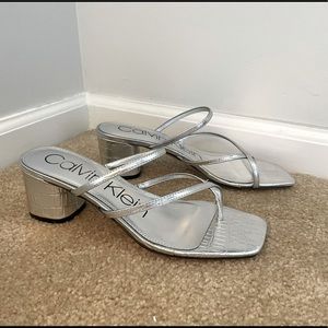 Calvin Klein silver strapped Becca sandal - block heel - size 8.5